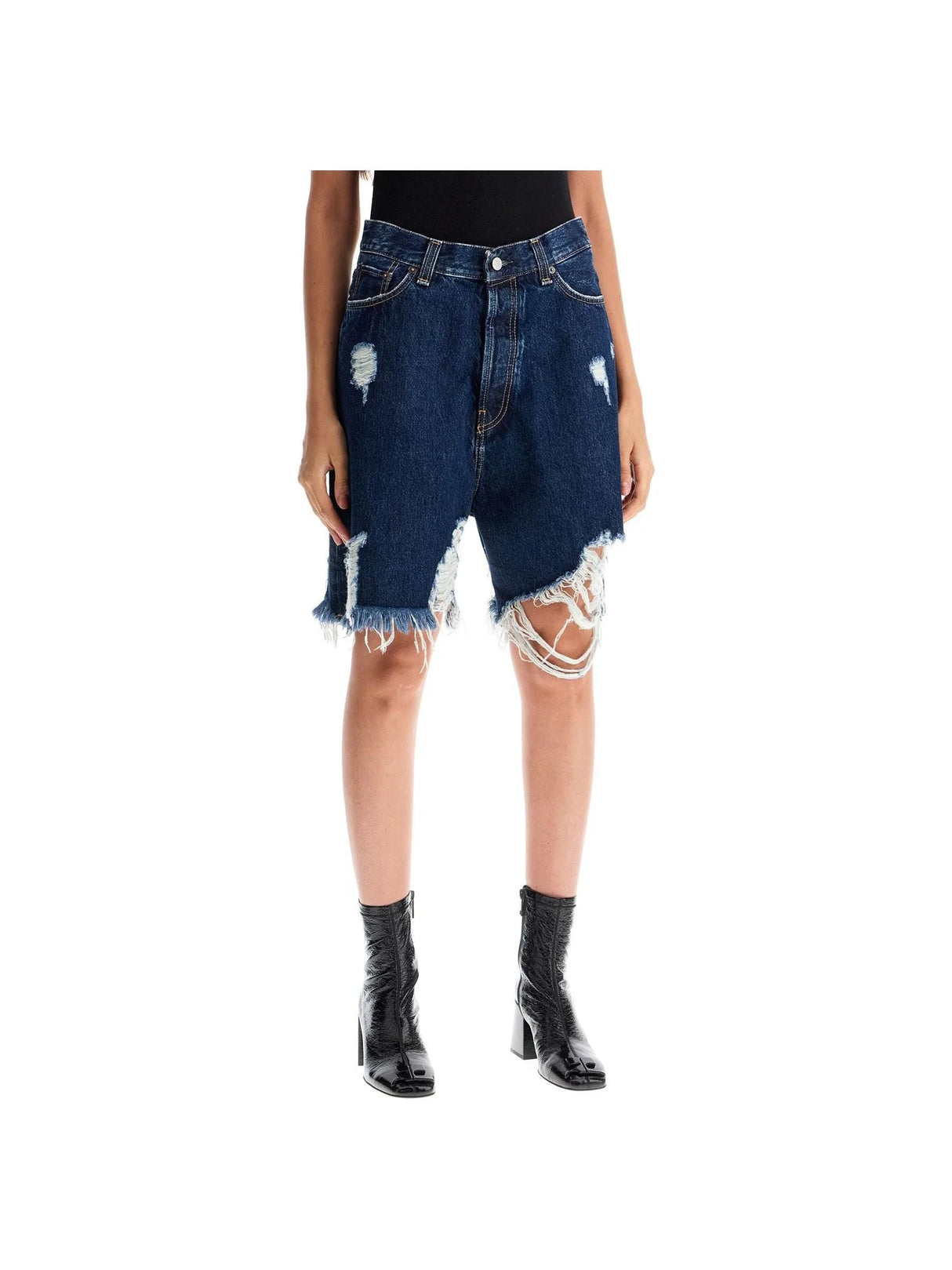 Denim Destroyed Bermuda Shorts For