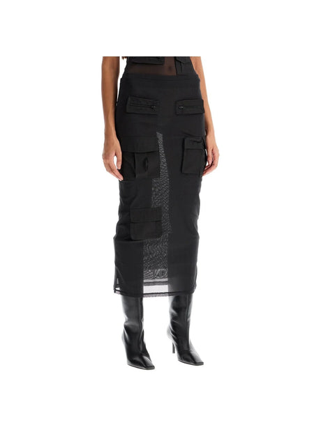 Mesh Cargo Midi Skirt With Pockets