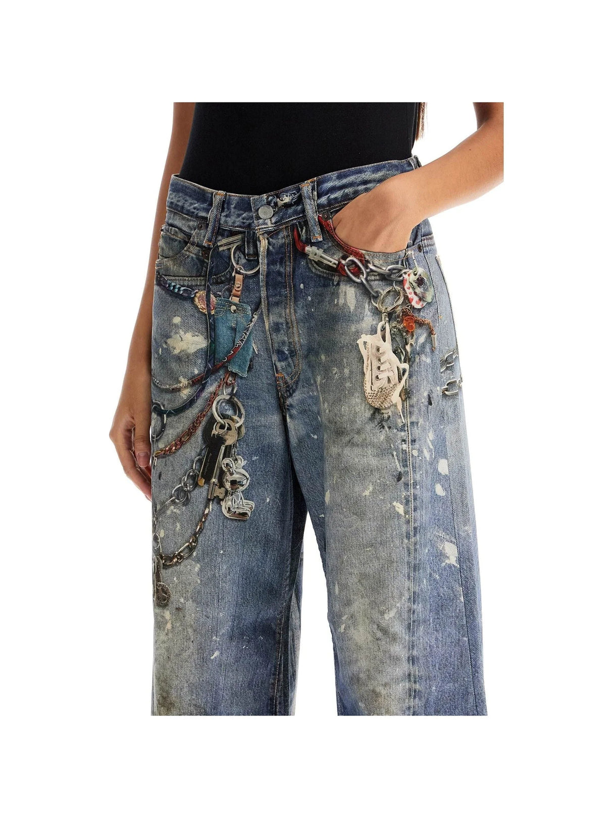 Printed Distressed Effect Jeans