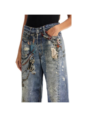 Printed Distressed Effect Jeans