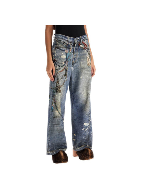 Printed Distressed Effect Jeans