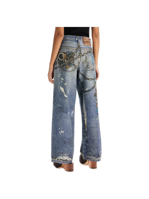 Printed Distressed Effect Jeans