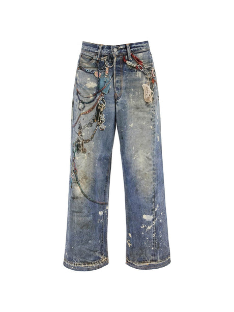 Printed Distressed Effect Jeans