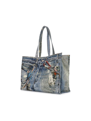 Printed Denim Tote Bag With Eight