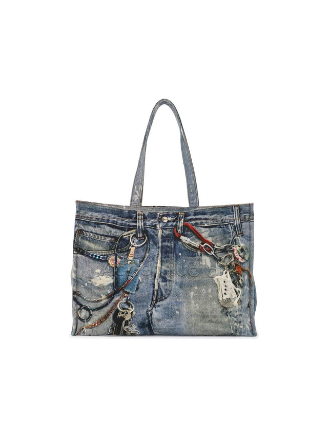 Printed Denim Tote Bag With Eight