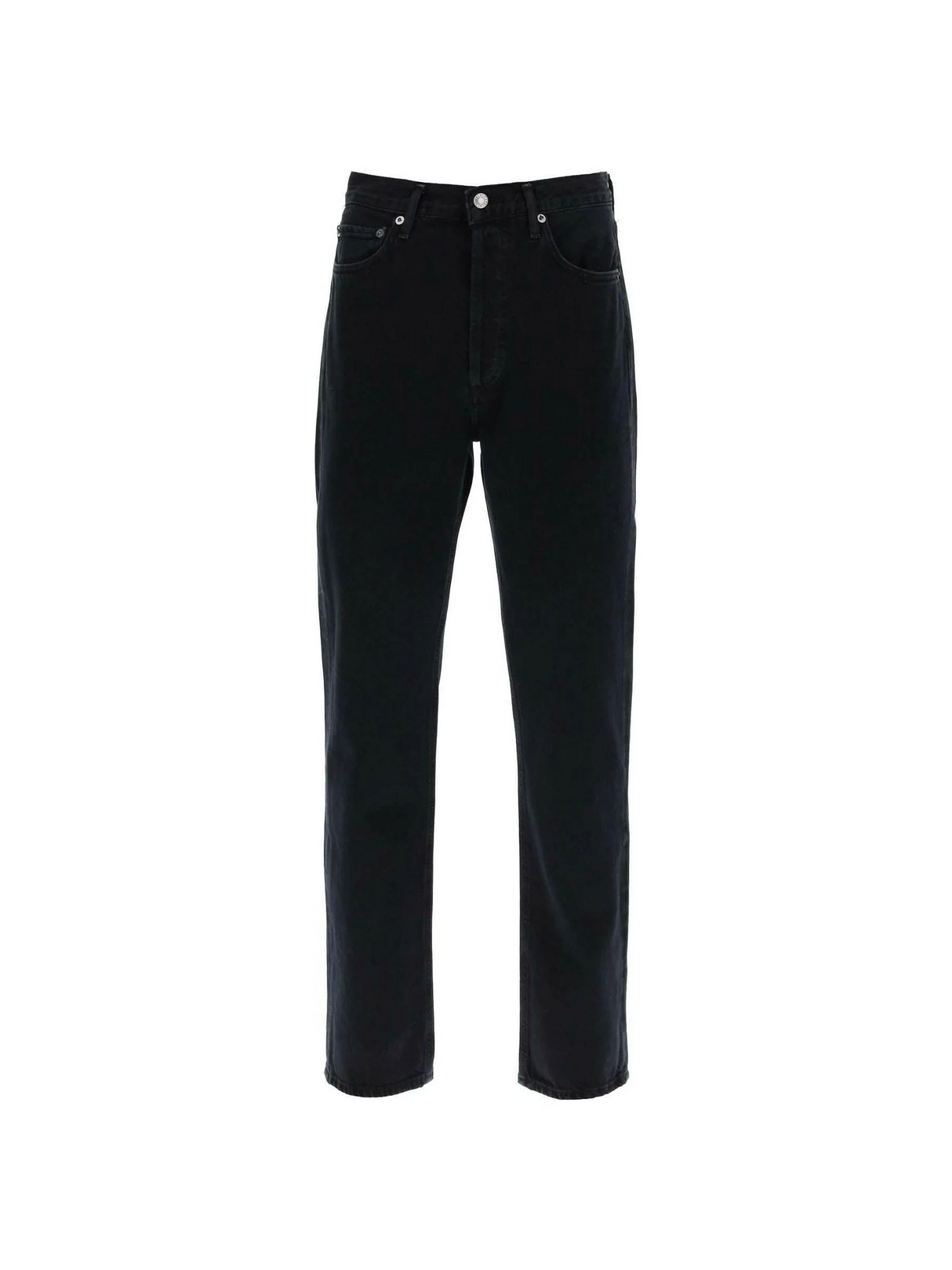 Black '90'S Pinch Waist High Rise Straight Cotton Jeans in Crushed AGOLDE JOHN JULIA.