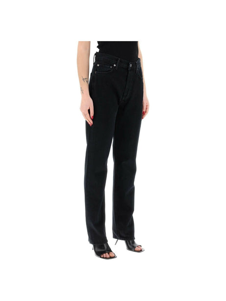 Black '90'S Pinch Waist High Rise Straight Cotton Jeans in Crushed AGOLDE JOHN JULIA.