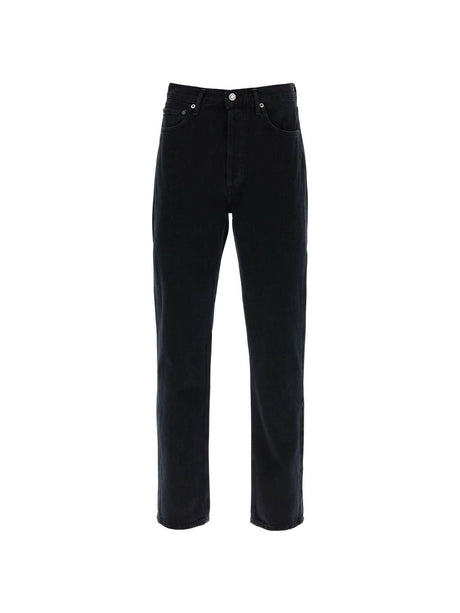 Black '90'S Pinch Waist High Rise Straight Cotton Jeans in Crushed AGOLDE JOHN JULIA.