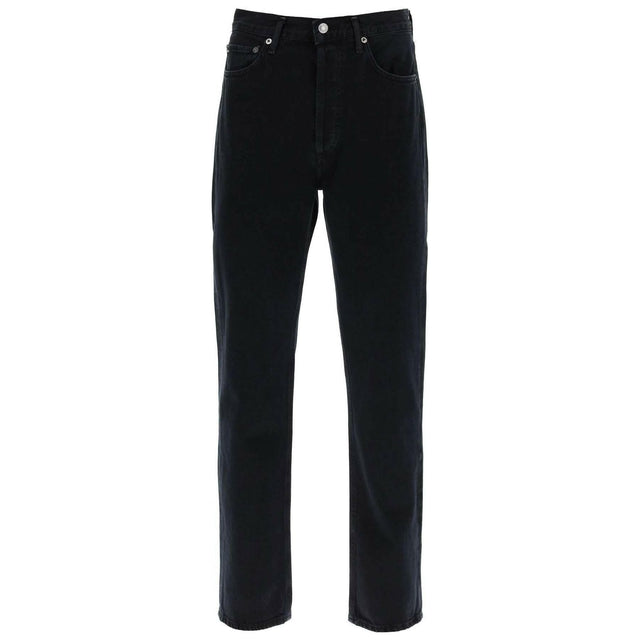 Black '90'S Pinch Waist High Rise Straight Cotton Jeans in Crushed AGOLDE JOHN JULIA.