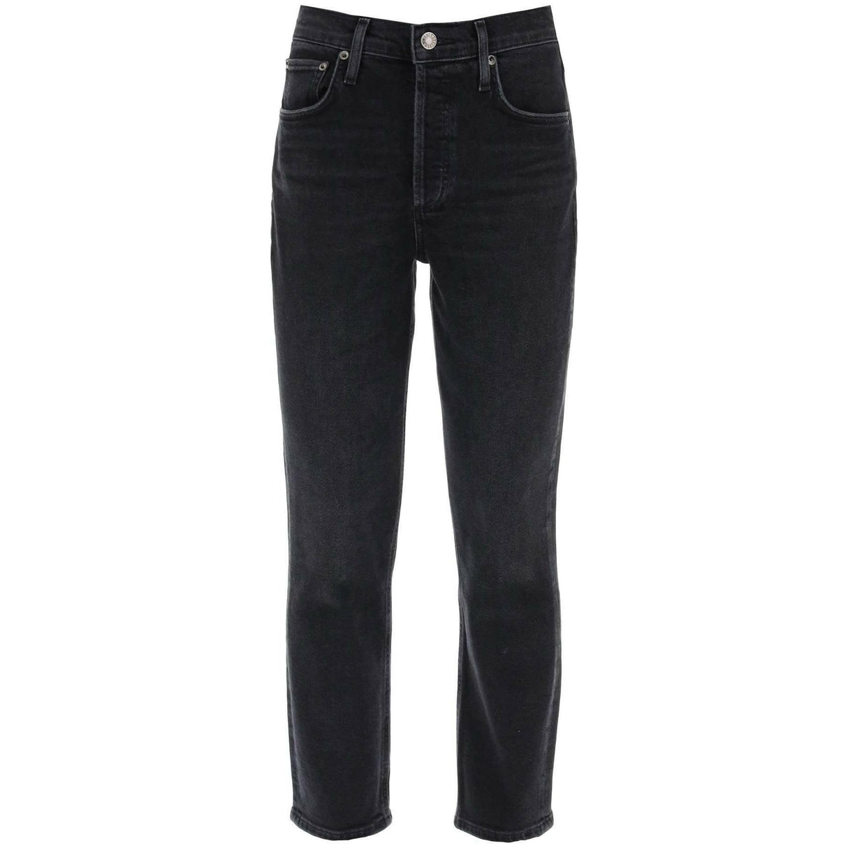 Black Riley High Rise Cropped Organic Cotton Jeans in Panoramic AGOLDE JOHN JULIA.