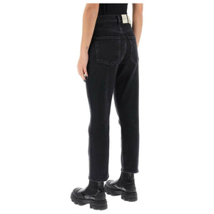 AGOLDE - Black Riley High Rise Cropped Organic Cotton Jeans in Panoramic - JOHN JULIA