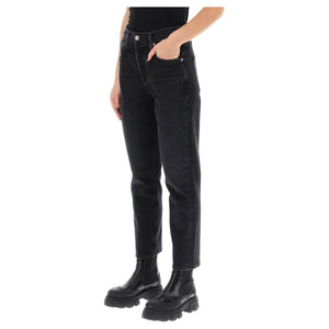 AGOLDE - Black Riley High Rise Cropped Organic Cotton Jeans in Panoramic - JOHN JULIA