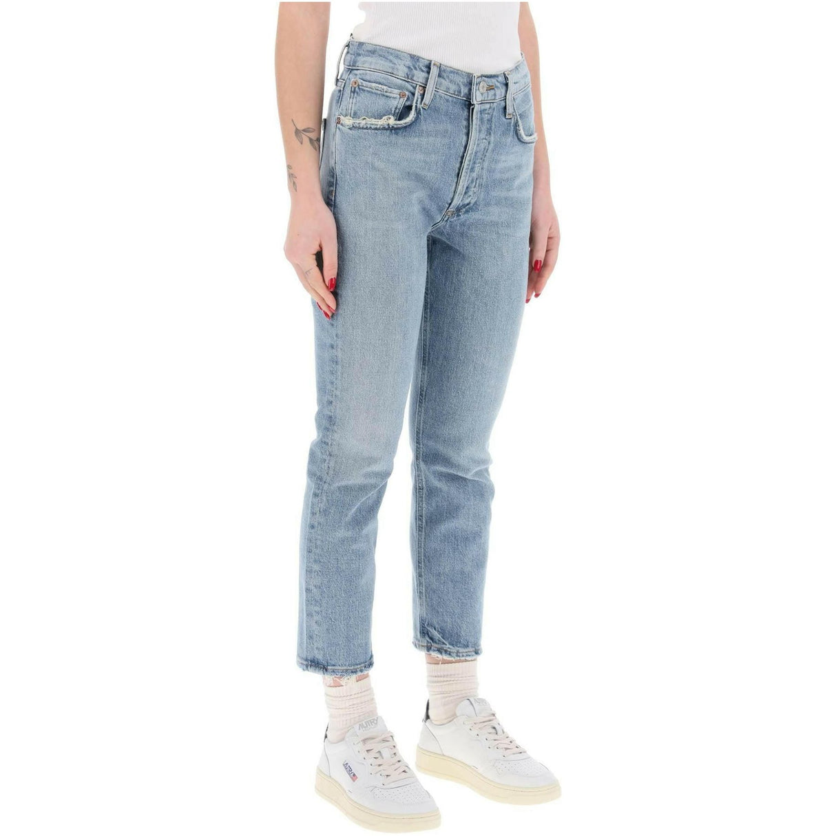 Blue High Rise Straight Cropped Jeans in Quiver AGOLDE JOHN JULIA.