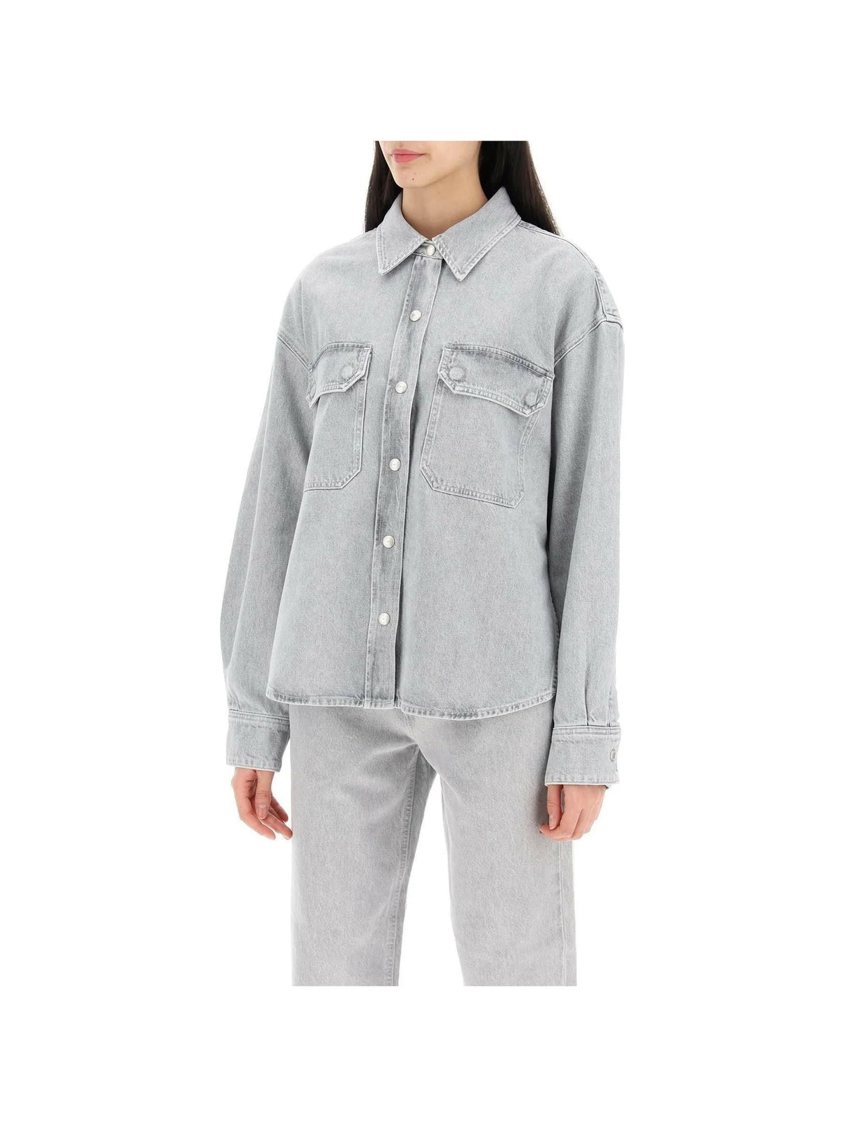 Gray Rain Gwen Recycled-Denim Shirt AGOLDE JOHN JULIA.