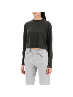 Mason' Gray Fracture Soft Organic Cotton Jersey Cropped Long-Sleeved T-Shirt AGOLDE JOHN JULIA.