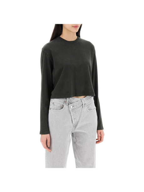 Mason' Gray Fracture Soft Organic Cotton Jersey Cropped Long-Sleeved T-Shirt AGOLDE JOHN JULIA.