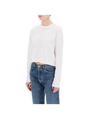 White Organic Cotton Cropped Long-Sleeve T-Shirt AGOLDE JOHN JULIA.