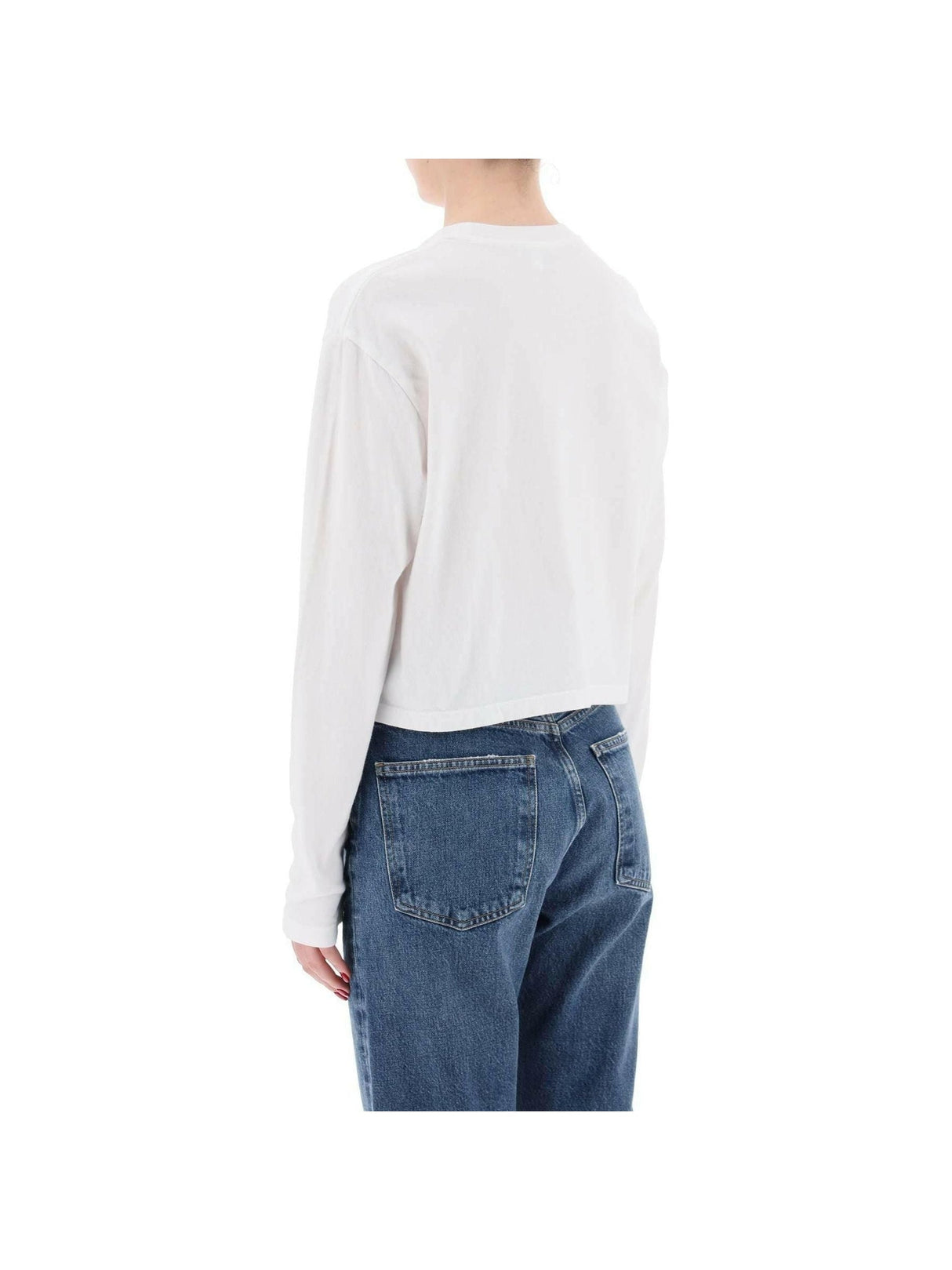 White Organic Cotton Cropped Long-Sleeve T-Shirt AGOLDE JOHN JULIA.