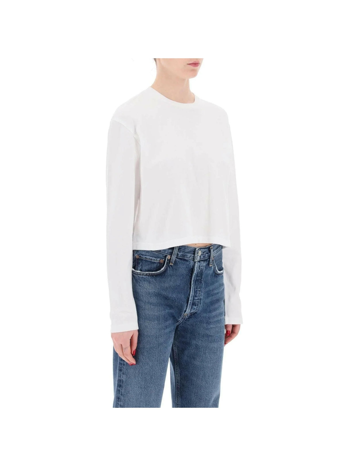 White Organic Cotton Cropped Long-Sleeve T-Shirt AGOLDE JOHN JULIA.