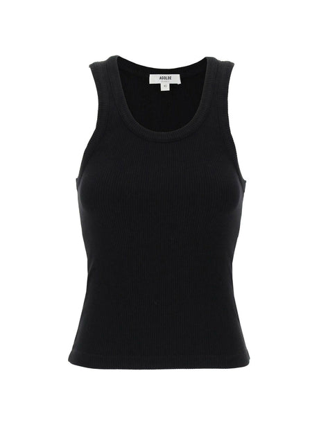 Black Organic Cotton Poppy Ribbed Tank Top AGOLDE JOHN JULIA.