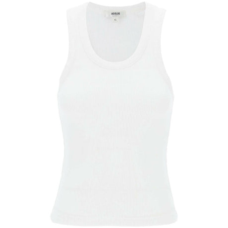 White Poppy Ribbed Organic Cotton-Blend Tank Top AGOLDE JOHN JULIA.