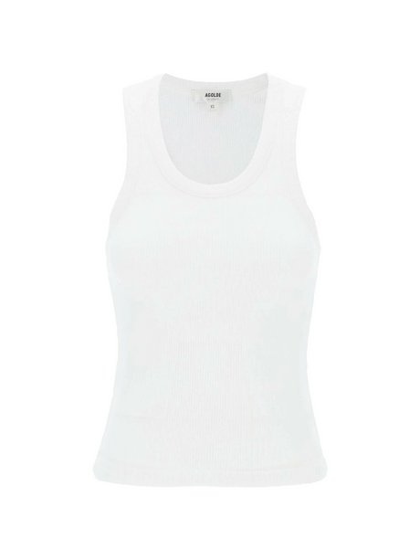 White Poppy Ribbed Organic Cotton-Blend Tank Top AGOLDE JOHN JULIA.