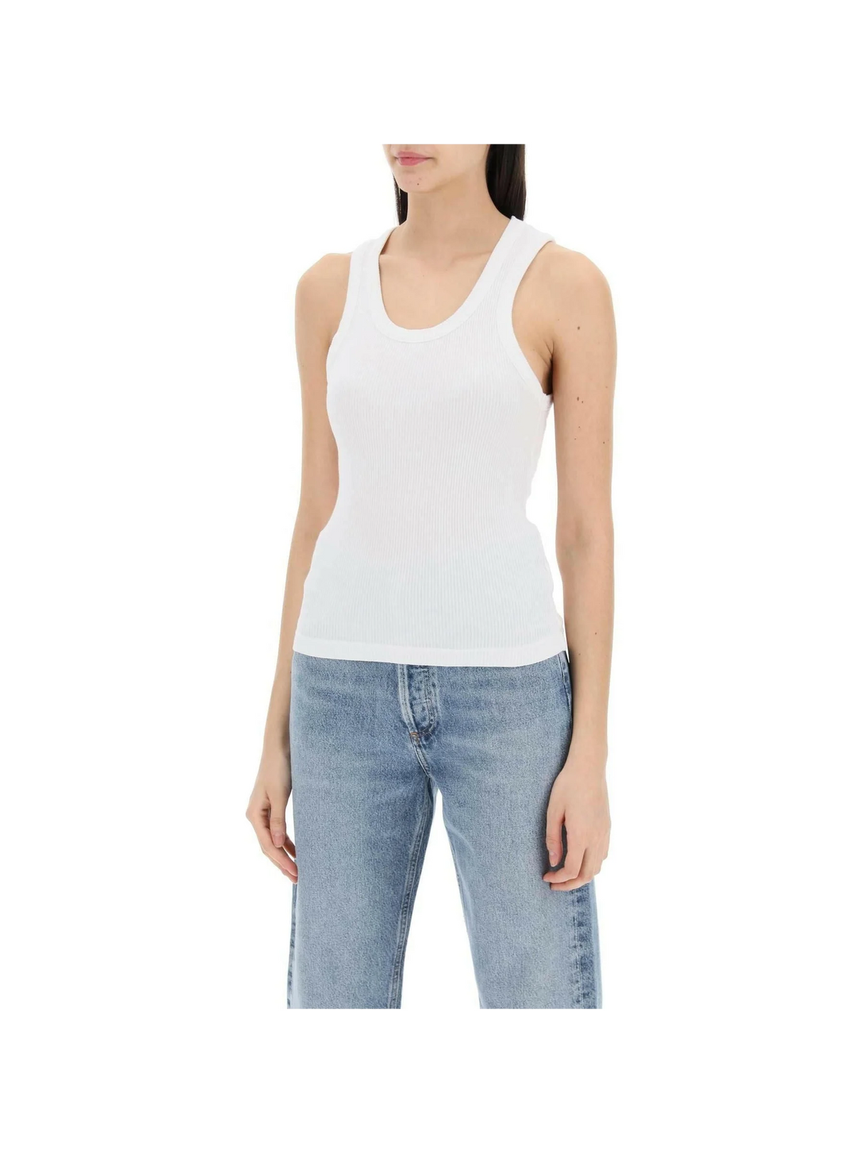 White Poppy Ribbed Organic Cotton-Blend Tank Top AGOLDE JOHN JULIA.