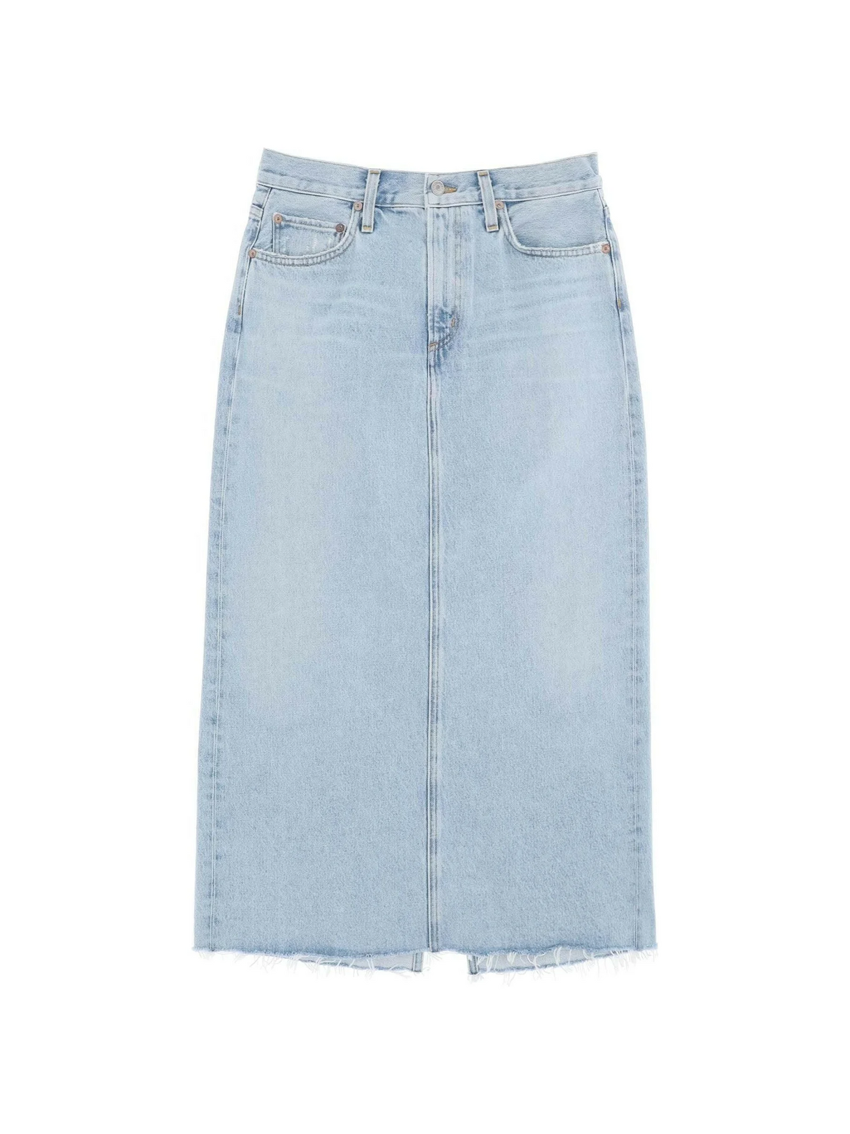 Blue Practice Light Wash Denim Midi Skirt AGOLDE JOHN JULIA.