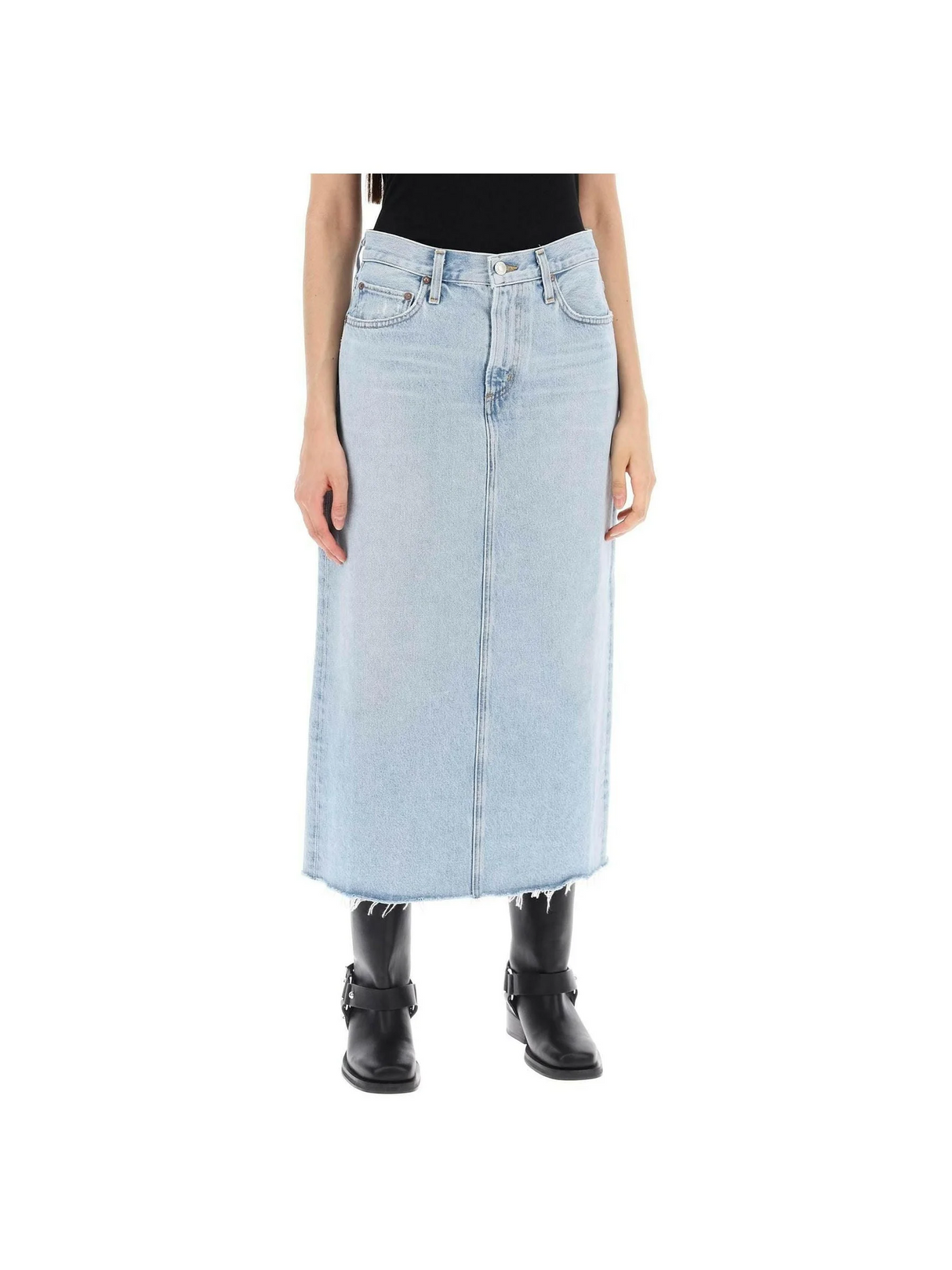 Blue Practice Light Wash Denim Midi Skirt AGOLDE JOHN JULIA.