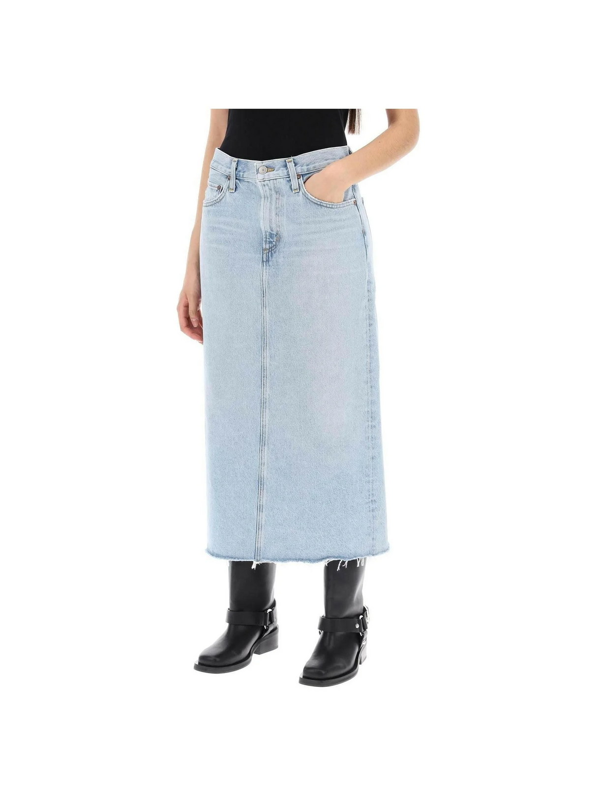 Blue Practice Light Wash Denim Midi Skirt AGOLDE JOHN JULIA.