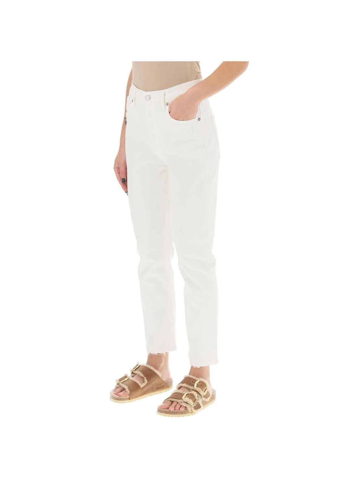 Riley High Rise Straight Crop Stretch Cotton Jeans in Sour Cream AGOLDE JOHN JULIA.