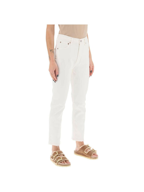 Riley High Rise Straight Crop Stretch Cotton Jeans in Sour Cream AGOLDE JOHN JULIA.