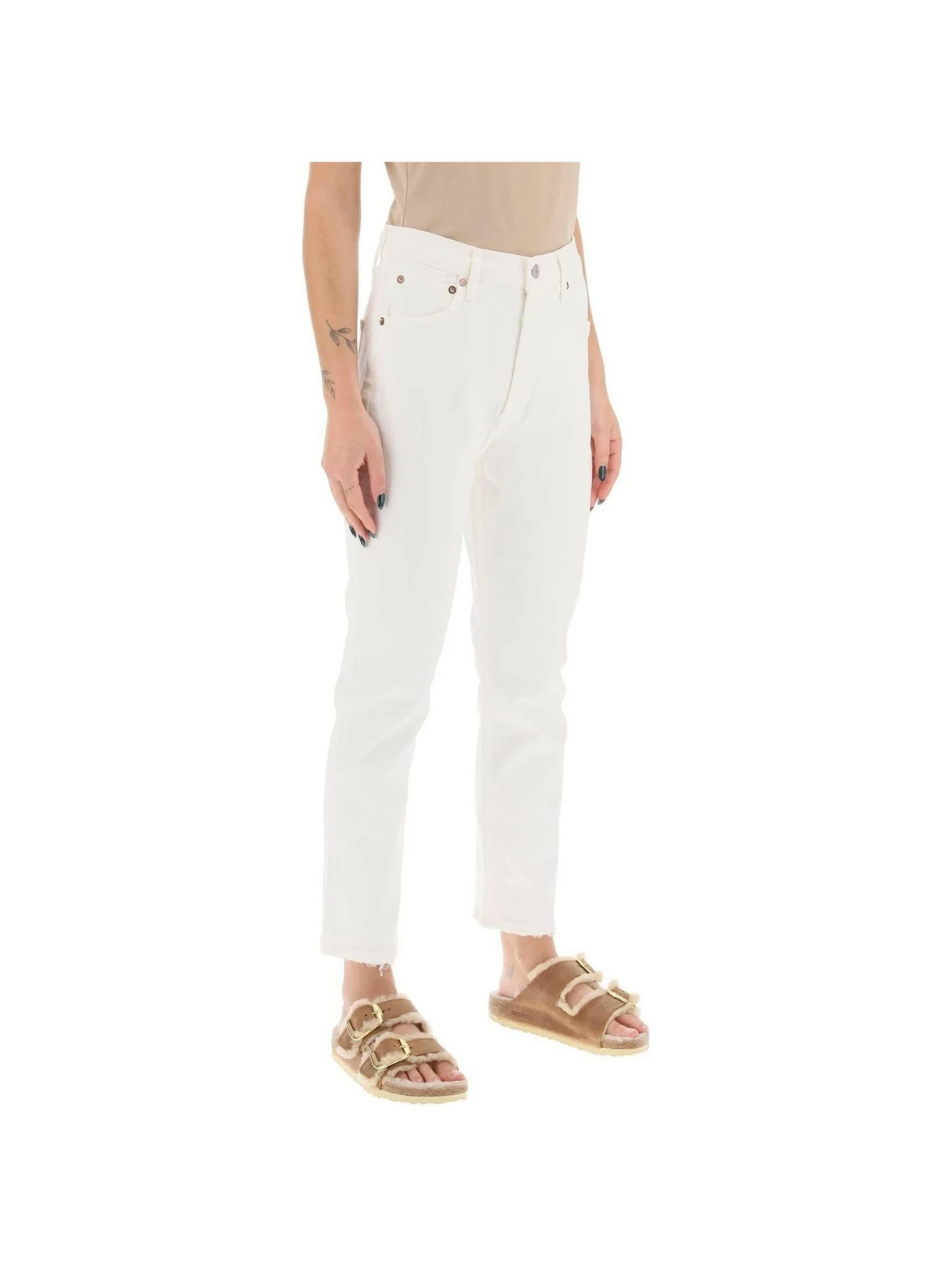 Riley High Rise Straight Crop Stretch Cotton Jeans in Sour Cream AGOLDE JOHN JULIA.