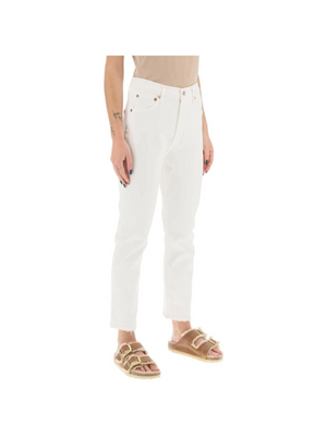 Riley High Rise Straight Crop Stretch Cotton Jeans in Sour Cream AGOLDE JOHN JULIA.