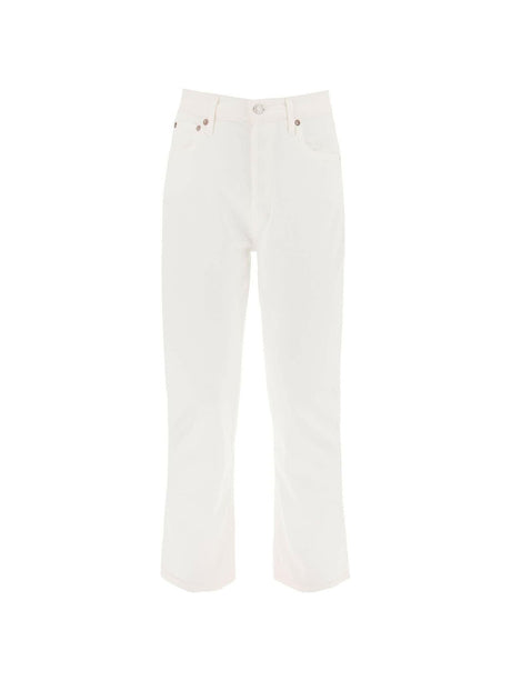 Riley High Rise Straight Crop Stretch Cotton Jeans in Sour Cream AGOLDE JOHN JULIA.