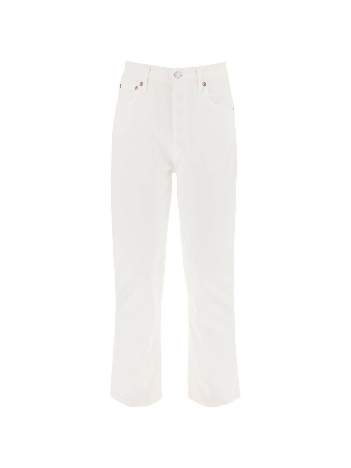 Riley High Rise Straight Crop Stretch Cotton Jeans in Sour Cream AGOLDE JOHN JULIA.