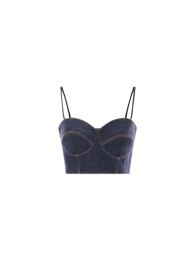 ALAÏA-Denim Bralette Top-JOHN JULIA