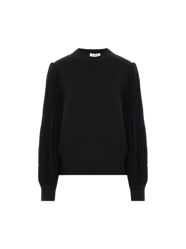 Fringed Sleeve Wool Sweater-ALAÏA-JOHN JULIA