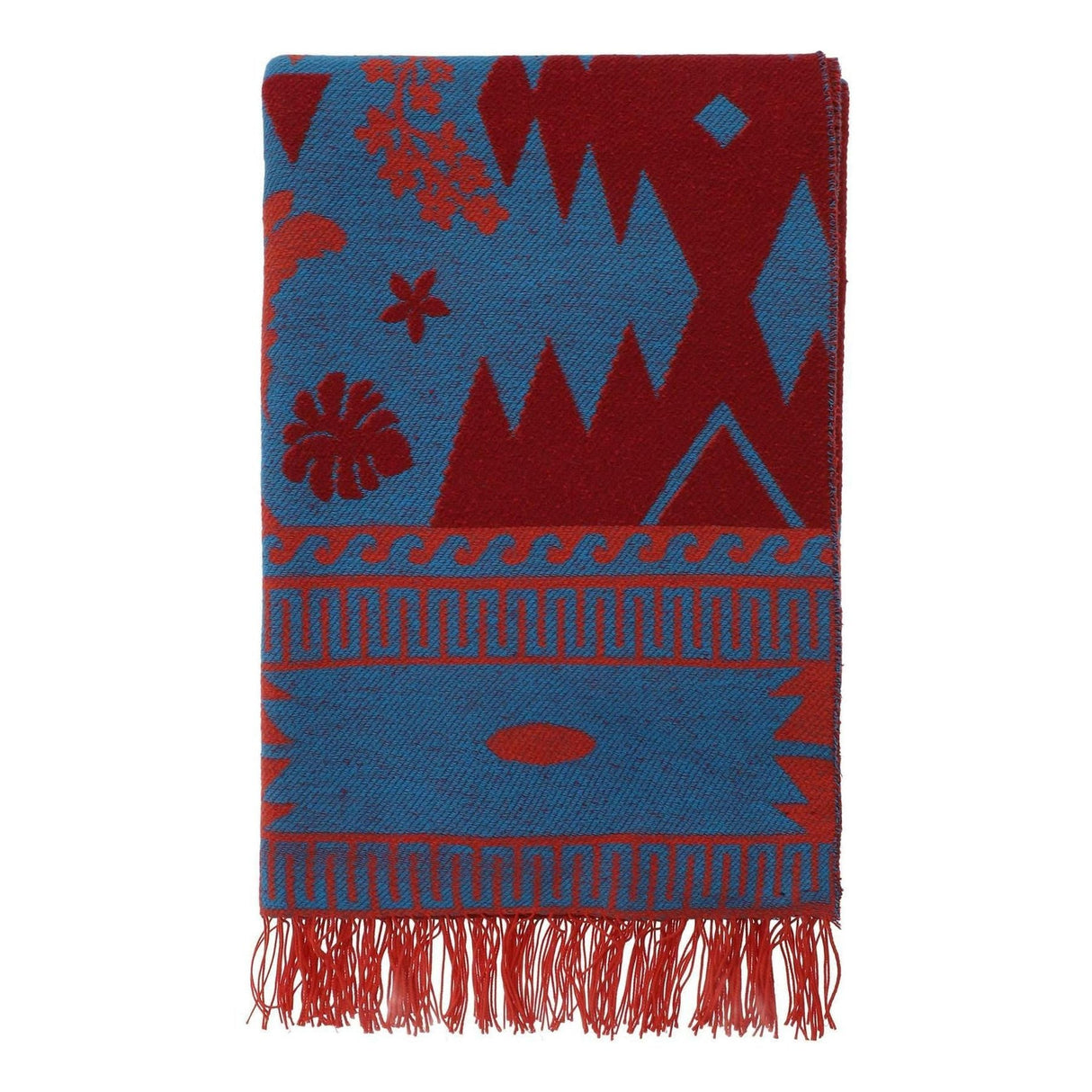 Blue and Red 'Explosion Nature Summer' Jacquard Throw Blanket ALANUI JOHN JULIA.