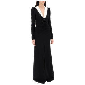 Black Mikado Collar Rose Detail Evening Dress ALESSANDRA RICH JOHN JULIA.