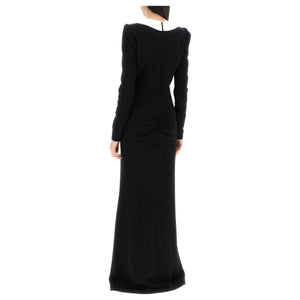 Black Mikado Collar Rose Detail Evening Dress ALESSANDRA RICH JOHN JULIA.