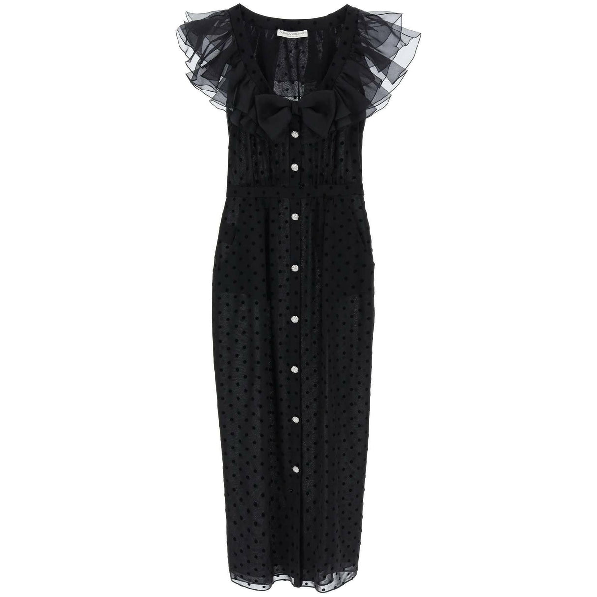 Black Polka-Dot Ruffle Georgette Silk Dress ALESSANDRA RICH JOHN JULIA.