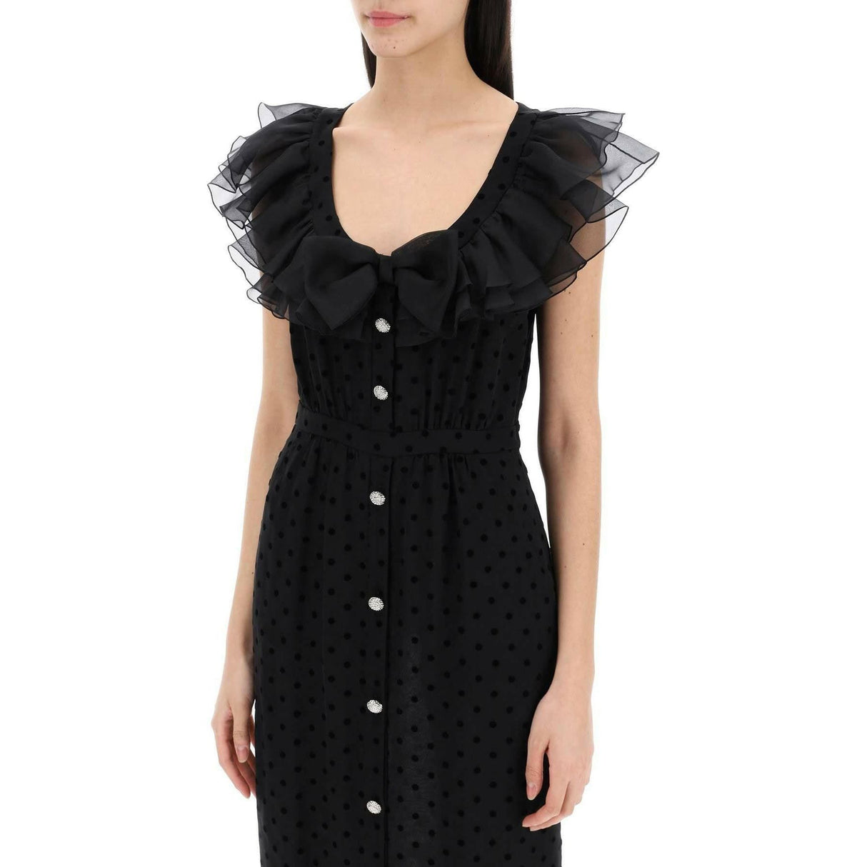 Black Polka-Dot Ruffle Georgette Silk Dress ALESSANDRA RICH JOHN JULIA.