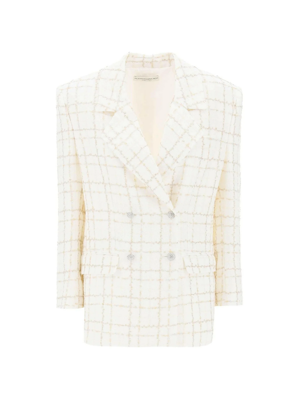 White Checkered Oversized Tweed Jacket ALESSANDRA RICH JOHN JULIA.