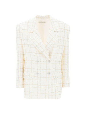 White Checkered Oversized Tweed Jacket ALESSANDRA RICH JOHN JULIA.