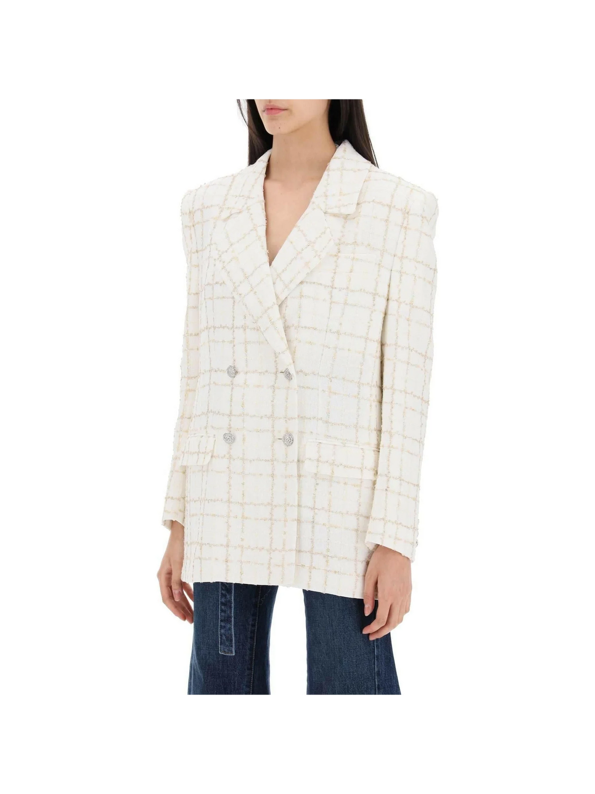 White Checkered Oversized Tweed Jacket ALESSANDRA RICH JOHN JULIA.