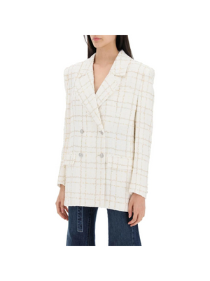 White Checkered Oversized Tweed Jacket ALESSANDRA RICH JOHN JULIA.