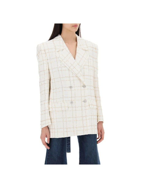 White Checkered Oversized Tweed Jacket ALESSANDRA RICH JOHN JULIA.