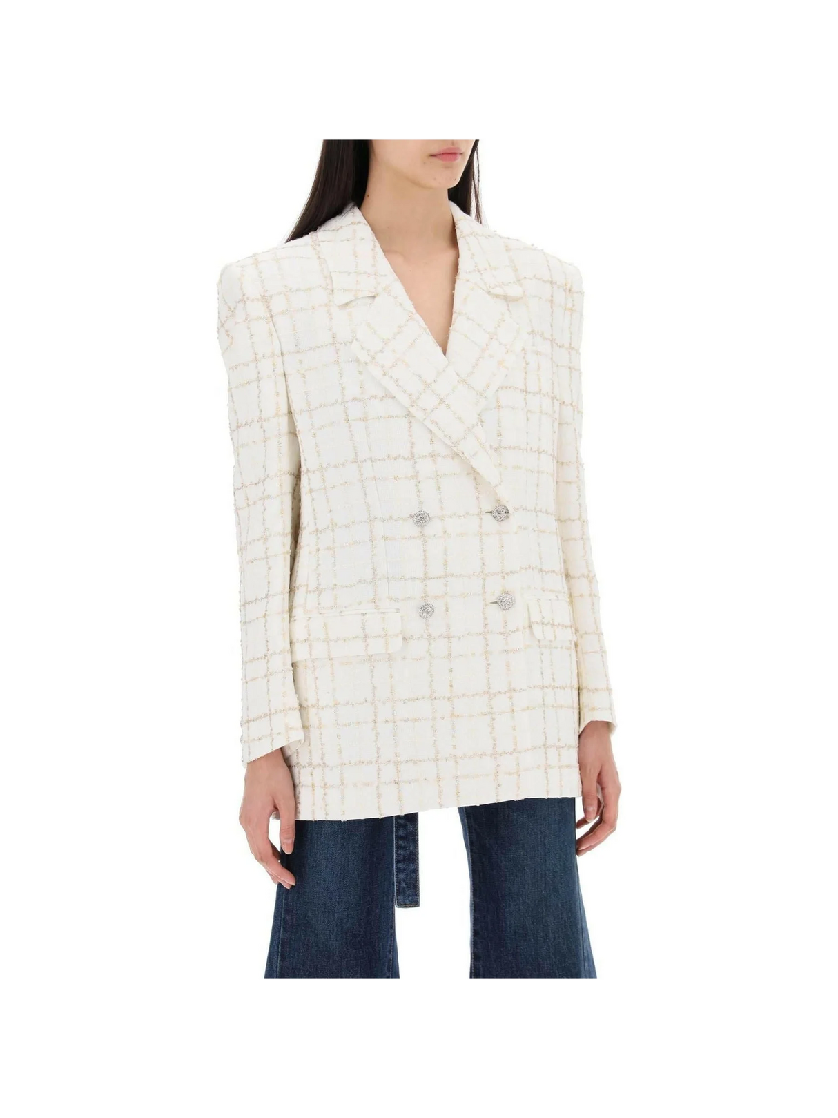 White Checkered Oversized Tweed Jacket ALESSANDRA RICH JOHN JULIA.