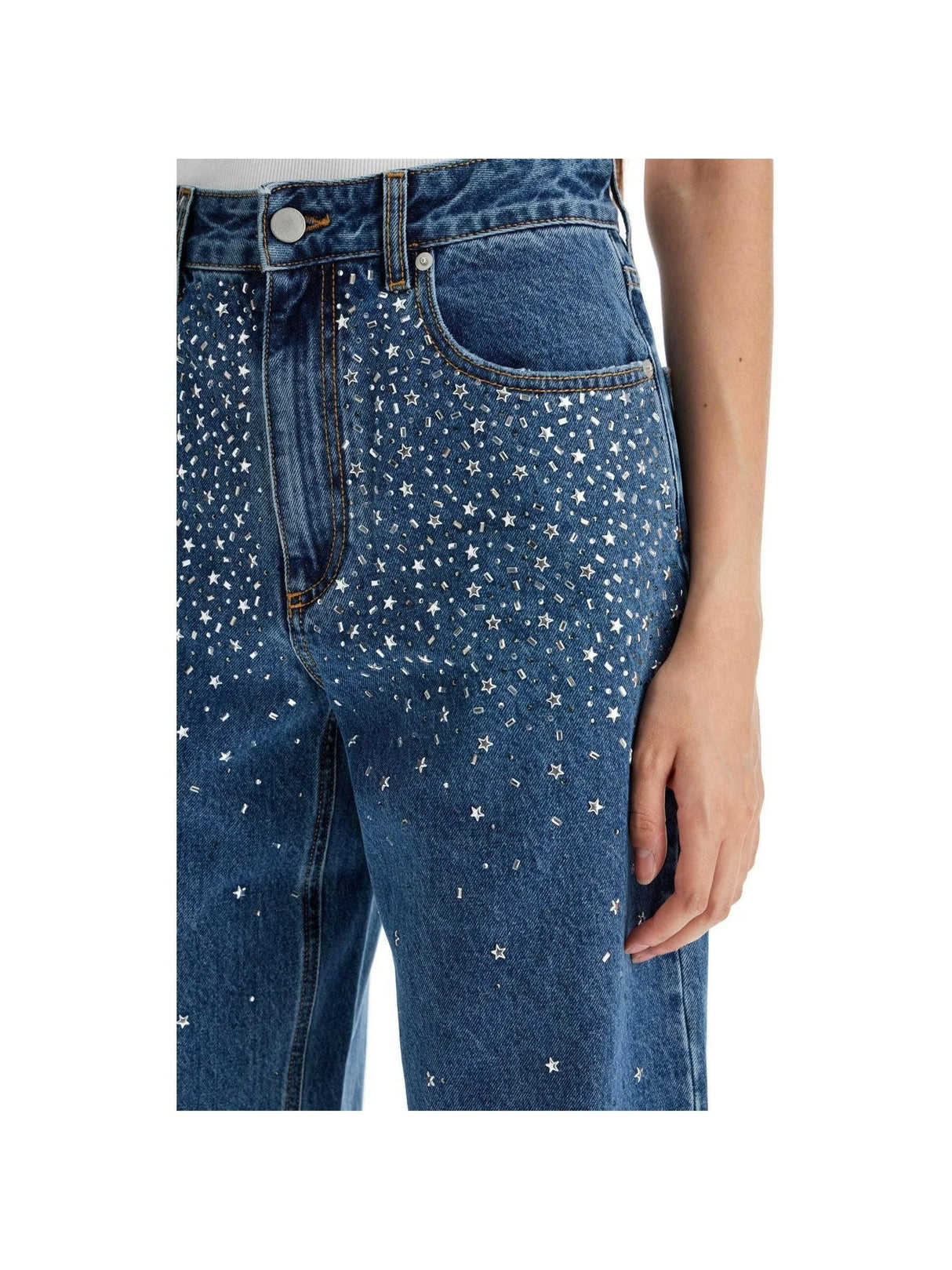 Crystal Embellished Cotton Jeans.